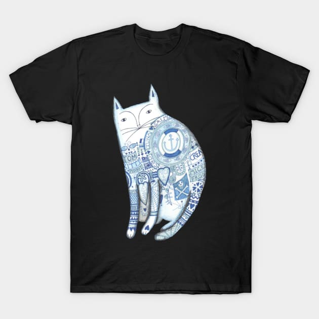 Cat with tatts, the amazing tattooed cat! T-Shirt by krisevansart